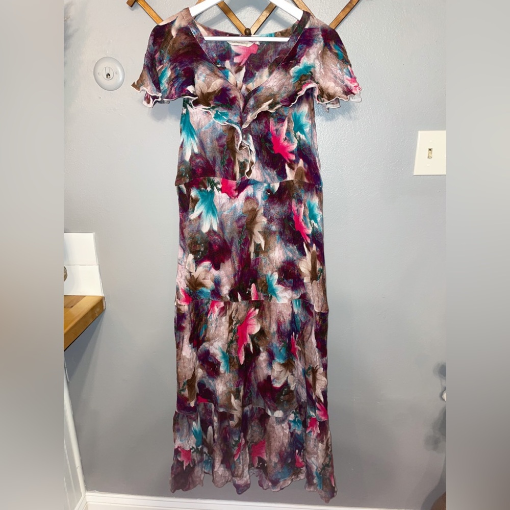 Soft Surroundings Floral Maxi Dress Tiered Ruffled Watercolor